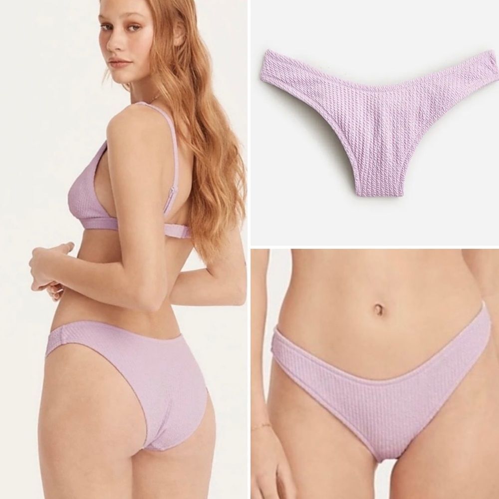 J Crew Lilac Purple Jacquard Texture Curve Waist Cheeky Bikini Bottom Sz XL NWT